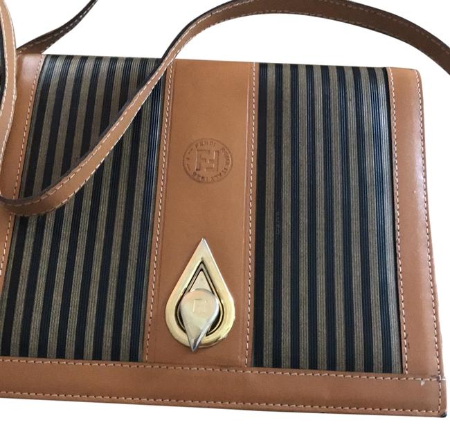 Fendi Black.beige Carmel Leather Trim and Canvas Cross Body Bag 