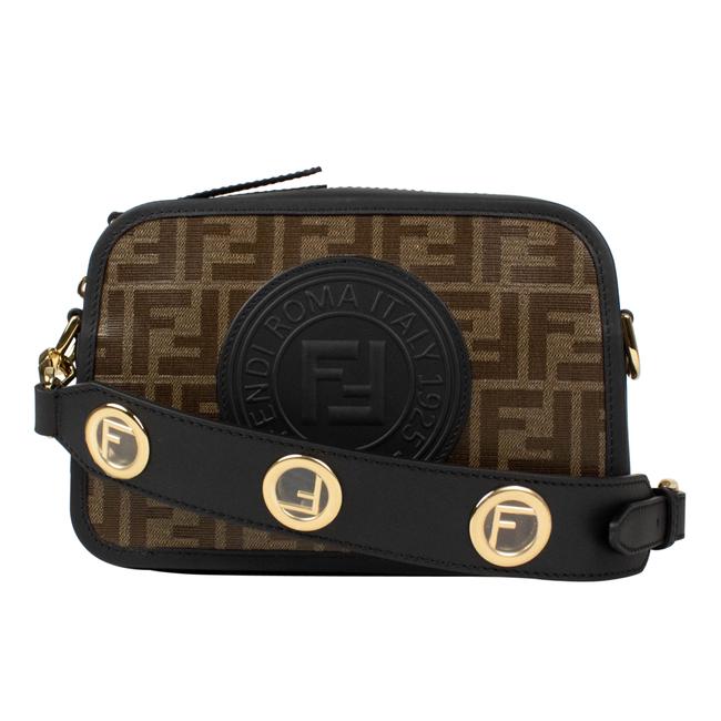 Fendi Camera BlackBrown Cam Ff Canvas Brown Leather Cross Body Bag 