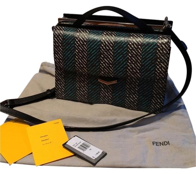 Fendi BlackGreenWhite Coated Leather Cross Body Bag 