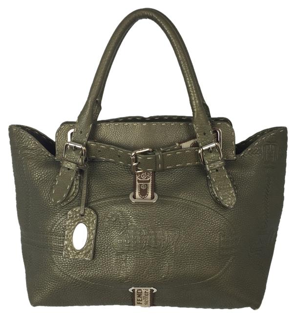 Fendi Borguese Selleria Green Leather Satchel 