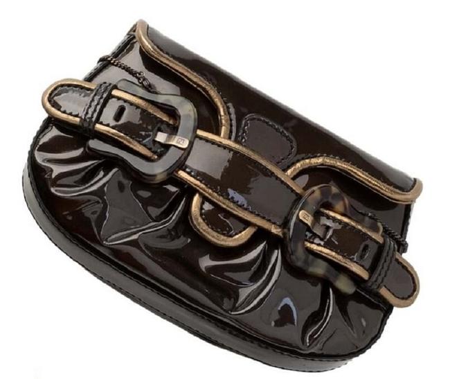 Fendi Evening Bag Borsa Brown Patent Leather Clutch 