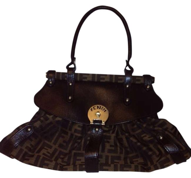 Fendi Borsa Media Zucca Brown CanvasLeather Satchel 
