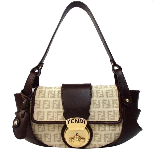Fendi Borsa Tuc Zucchino Handbag Brown Canvas Clutch 