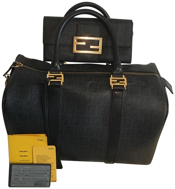 Fendi Boston Bag And Wallet Black Leather Coated Satchel 