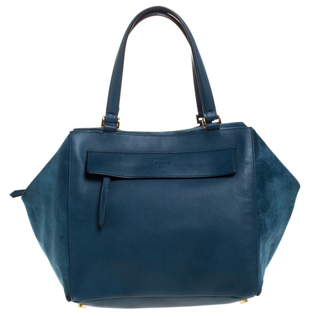 Fendi Boston Bag Blue Leather and Suede Satchel 