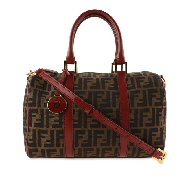 Fendi Boston Bag Brown Canvas Satchel 