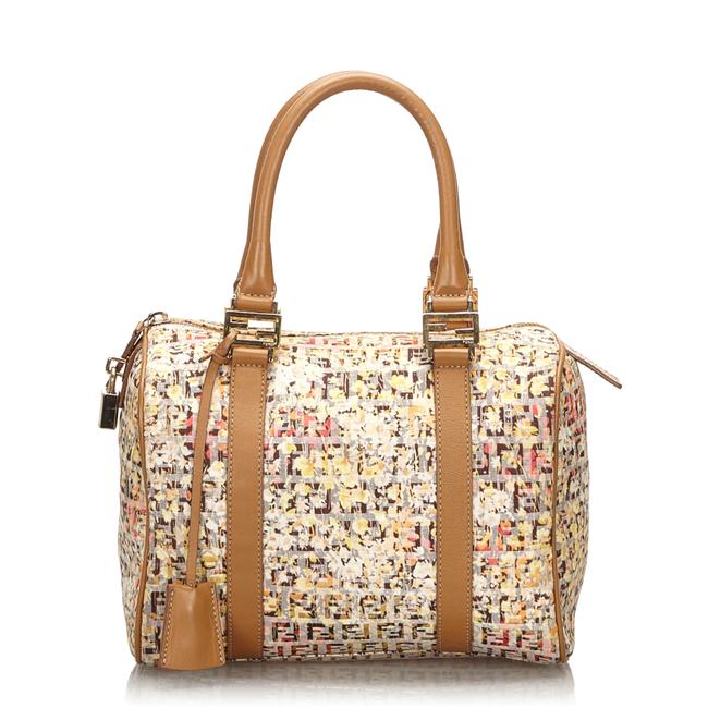 Fendi Boston Bag Floral Zucchino Beige Canvas Satchel 
