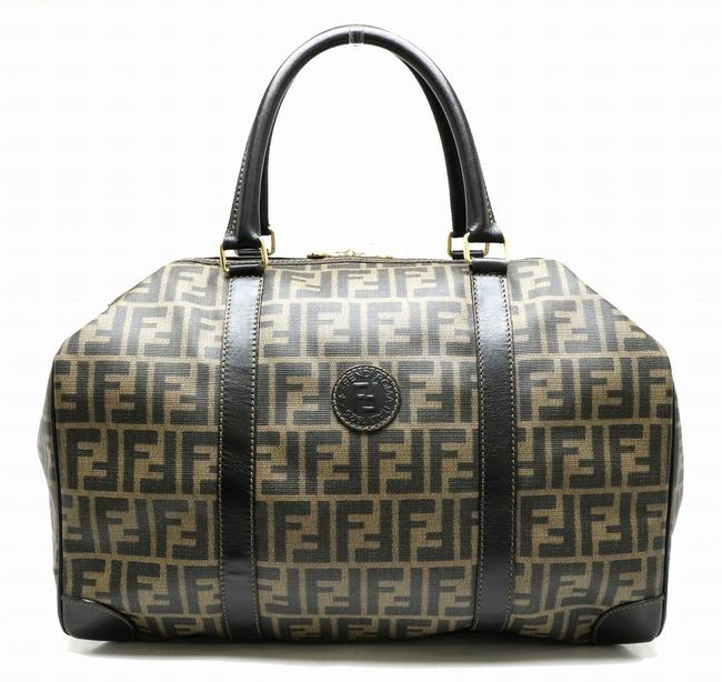 Fendi Boston Bag Handbag Pvc Leather Black  Dark Brown Zucca Satchel 