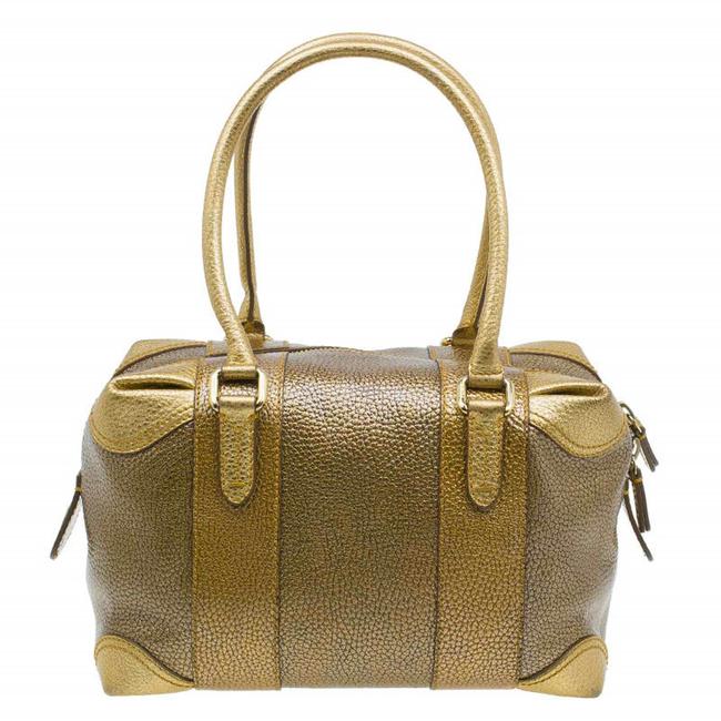 Fendi Boston Bag Pebbled Media Gold Leather Satchel 