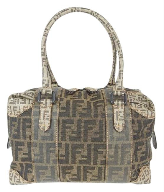 Fendi Boston Bag Zucca Brown Canvas Satchel 