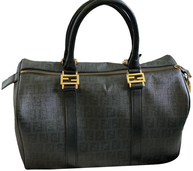 Fendi Boston Bag Zucchini Forever Black Coated Canvas Satchel 