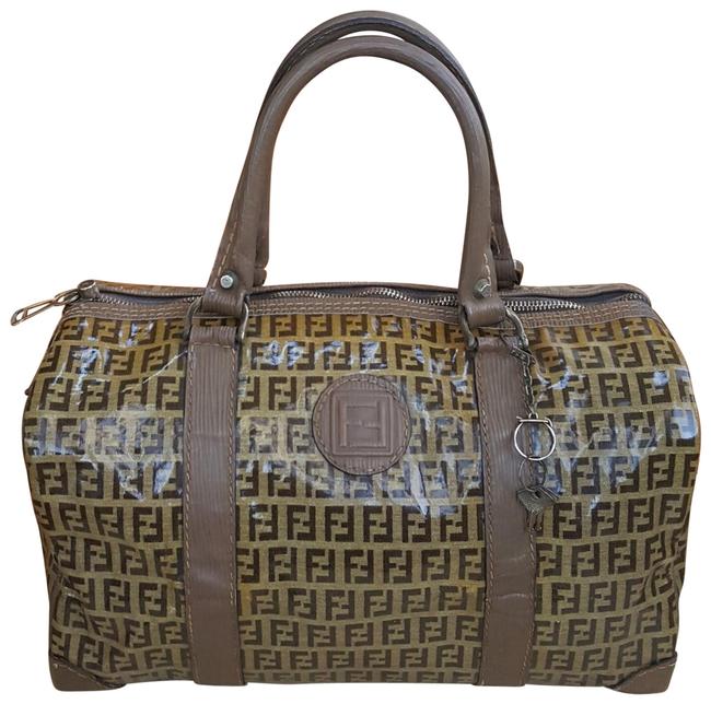 Fendi Boston Bag Zucchino Brown Varnished Leather Satchel 