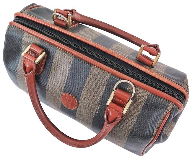 Fendi Boston Black  Brown Leather Canvas Satchel 