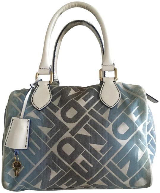 Fendi Boston Two Tone White and Blue Leather Canvas Hobo Bag 