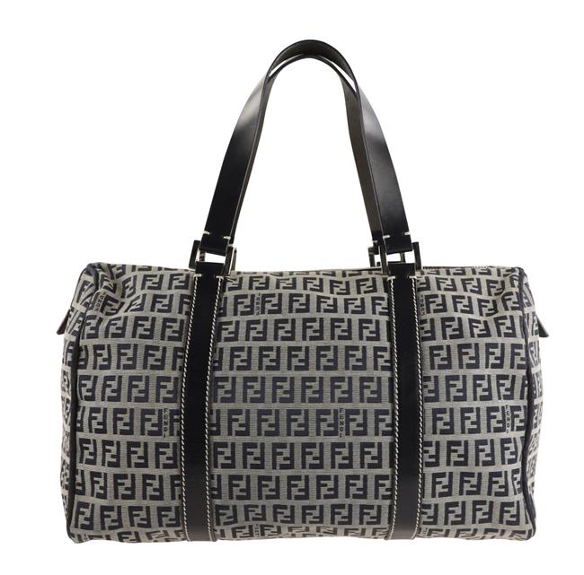 Fendi Boston Zucca Blue Canvas Satchel 