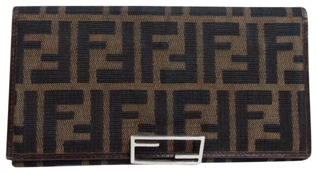 Fendi Box Logo Walletbox BlackBrown Monogram CanvasLeather Clutch 