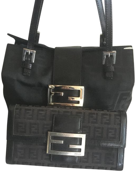 Fendi Box Small with Wallet Jet Black Fabric and Leather Satchel 