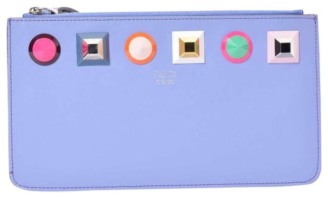 Fendi Br Rakuichi Main Store Studs Pouch Blue Leather Clutch 