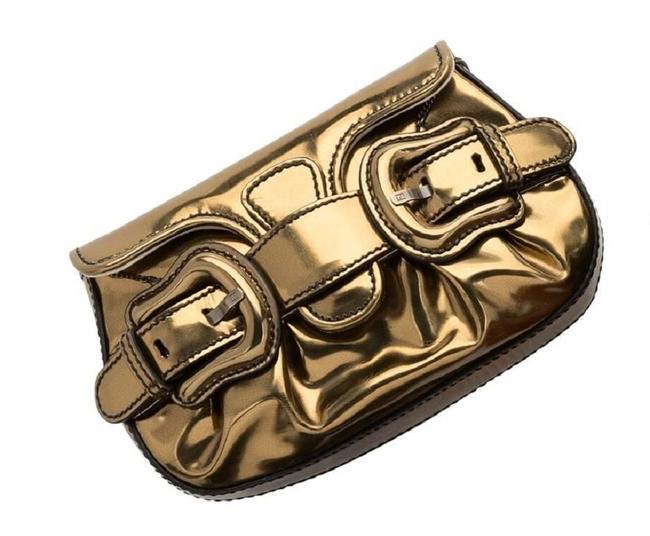 Fendi Evening Bag Brass Metalic Patent Leather Clutch 