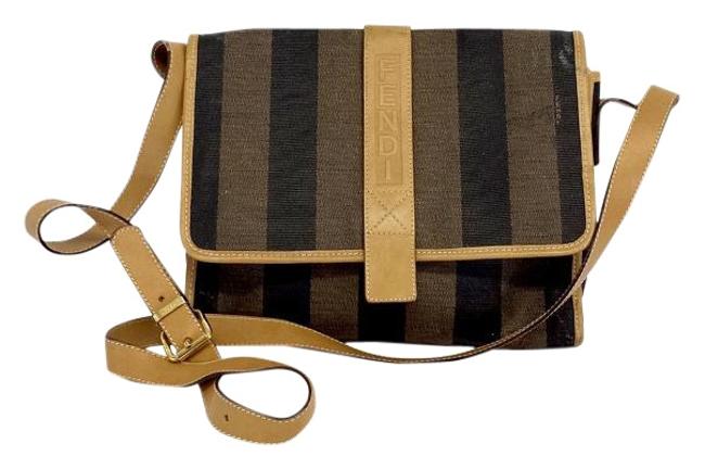 Fendi Brown  Black Striped Leather Cross Body Bag 