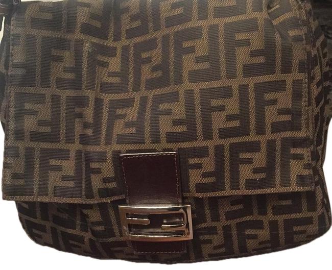 Fendi Brown and Gold Fabric Leather Hobo Bag 