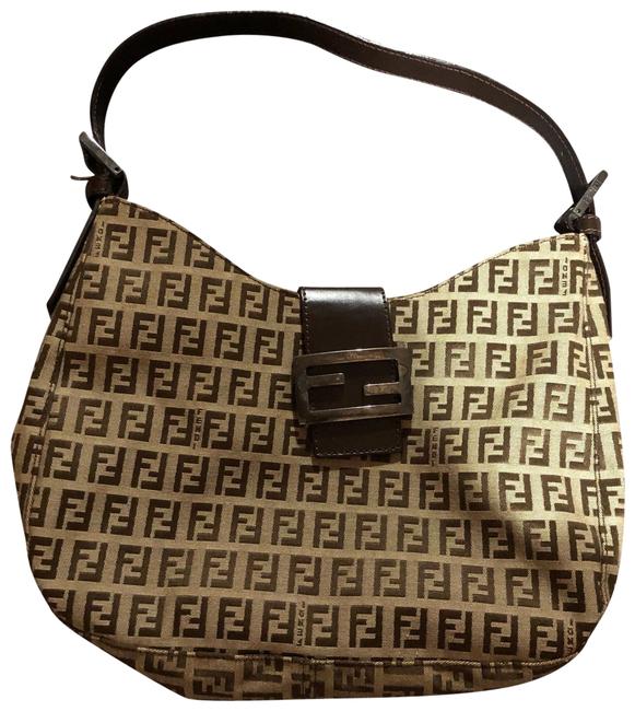 Fendi Brown Cloth and Leather Hobo Bag 
