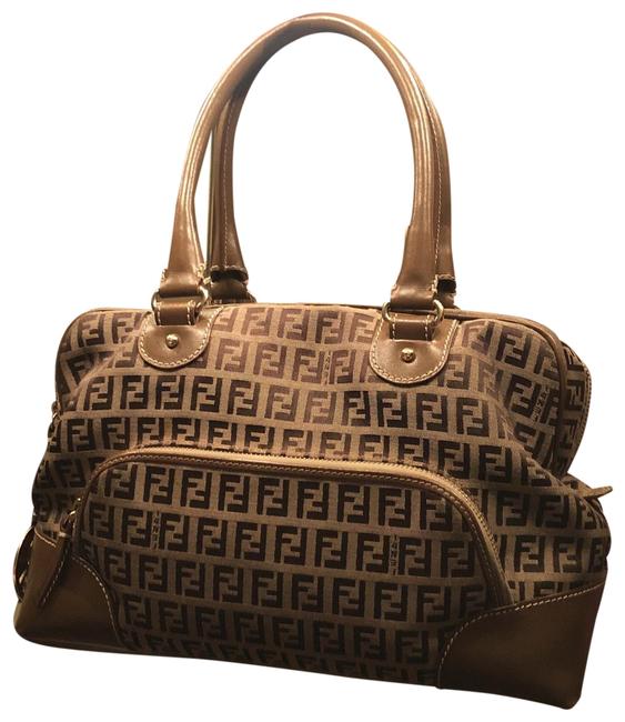 Fendi Brown Fabric and Leather Satchel 