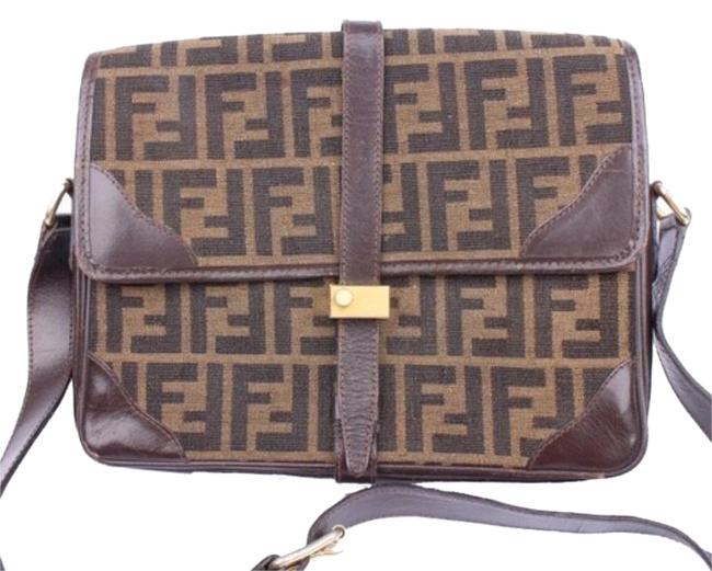Fendi Brown Leather and Canvas Cross Body Bag 