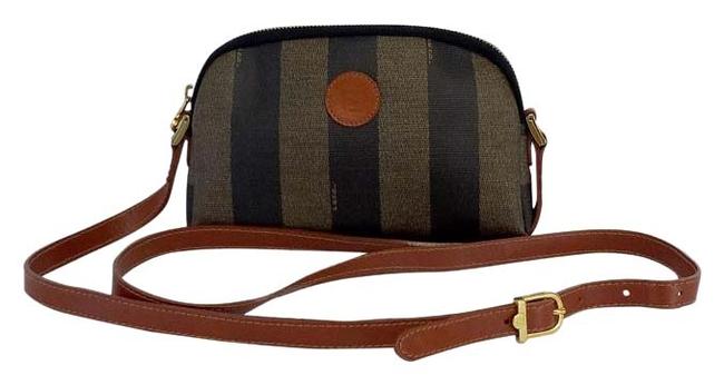 Fendi Brown Striped Coated Canvas Cross Body Bag 