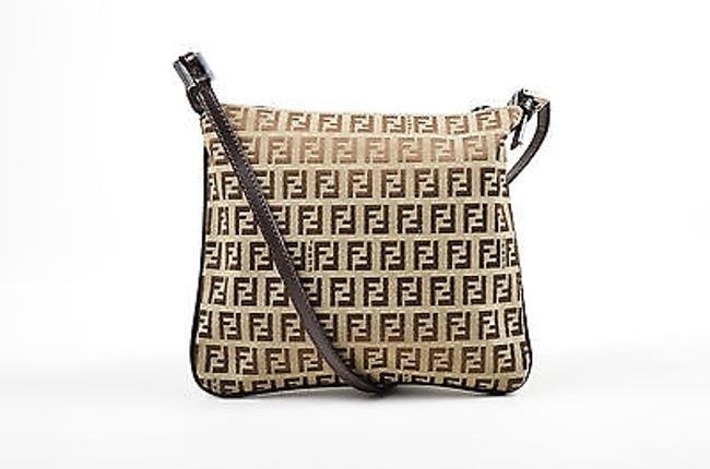 Fendi Brown Tan Canvas Zucca Square Crossbody Bag 