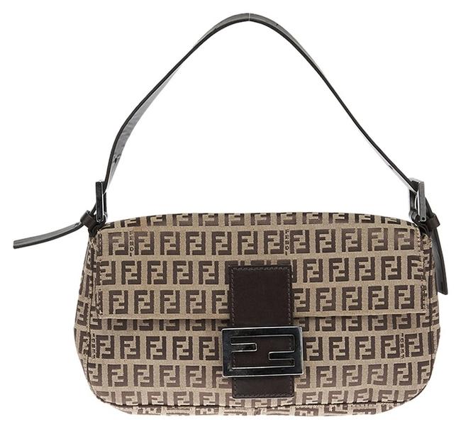 Fendi Shoulder Brown Two tone Zucca Baguette 18884 Beige Canvas Hobo Bag 