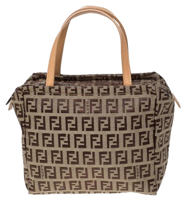 Fendi BrownBeige Zucchino Pochette Brown Canvas Clutch 