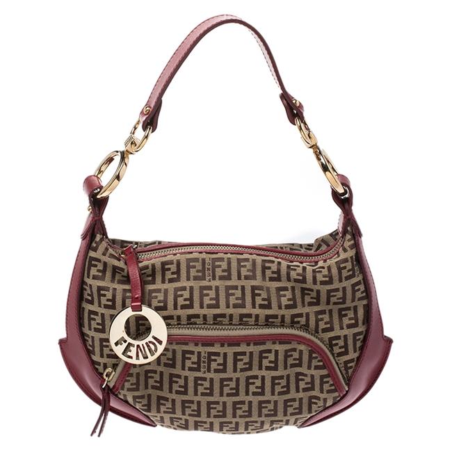 Fendi BrownRed Zucchino Chef Red Canvas Hobo Bag 