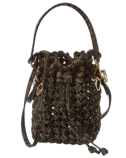Fendi Bucket Bag Tresor Mini Fabric Brown Satchel 