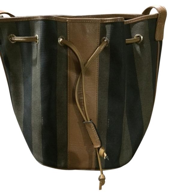 Fendi Bucket Drawstring CanvasLeather Cross Body Bag 