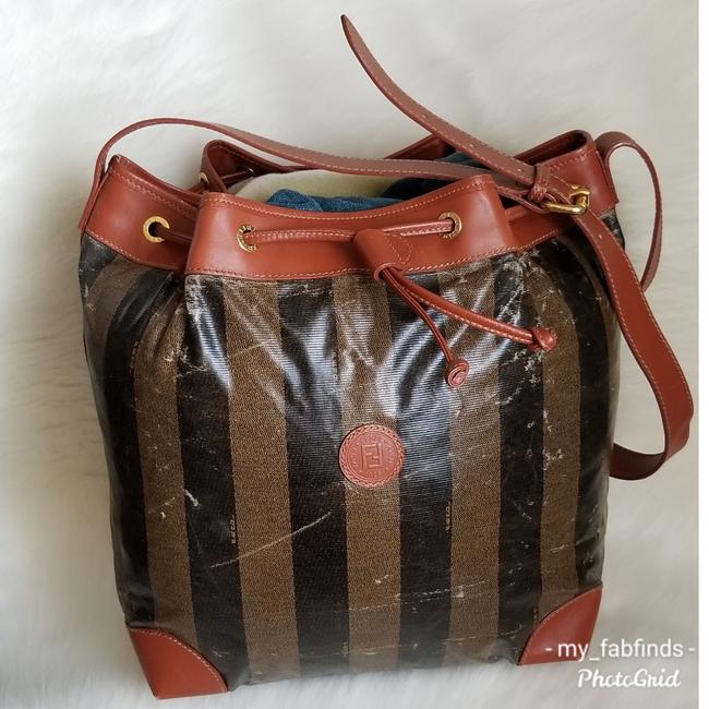Fendi Bucket Green  Black  Brown Canvas  Pvc  Leather Cross Body Bag 