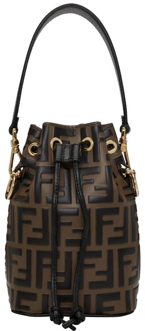 Fendi Bucket Mon Tresor Mini Zucca Logo Brown Black Cross Body Bag 