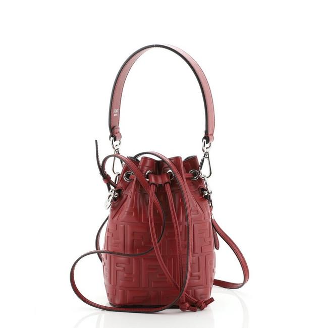 Fendi Bucket Mon Tresor Zucca Embossed Mini Red Leather Cross Body Bag 