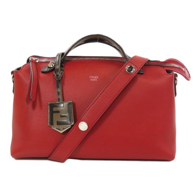 Fendi By The Way 2way Handbag Calf Ladies Red Color Zucca Satchel 