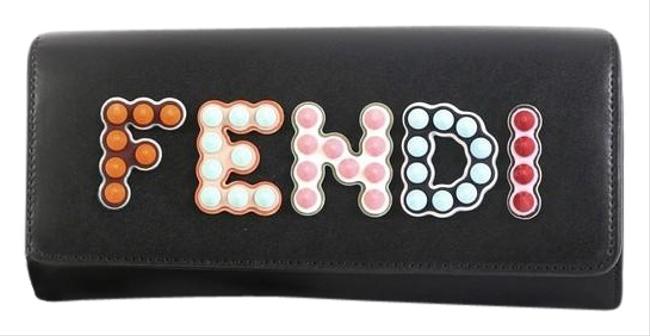 Fendi By The Way Continental Chain Wallet Black Leather Clutch 
