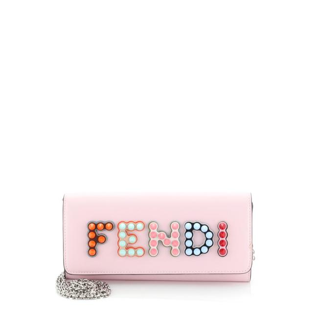 Fendi By The Way Continental Chain Wallet Pink Leather Clutch 
