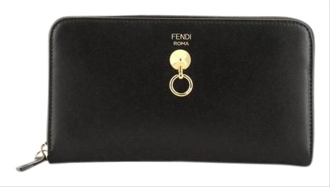 Fendi By The Way Zip Around Wallet Long Black Leather Clutch 