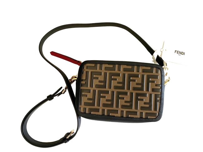 Fendi Camera Case Mini Logo Embossed Brown Leather Cross Body Bag 