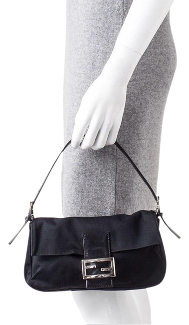 Fendi Canvas Baguette In Black Hobo Bag 