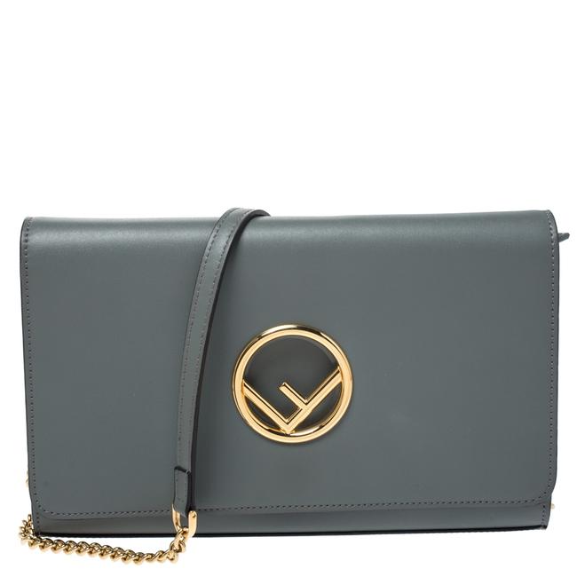 Fendi Chain Grey Leather Clutch 