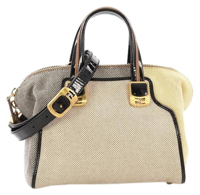 Fendi Chameleon Convertible Mini Beige and Yellow with Black Canvas Satchel 