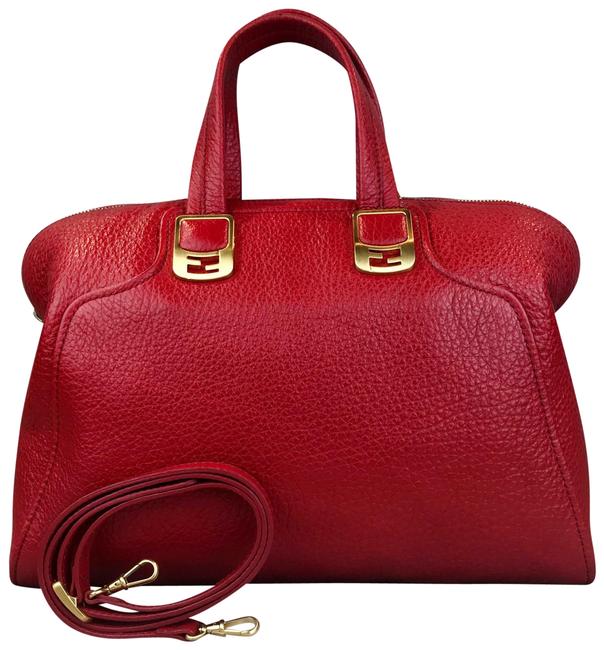 Fendi Chameleon Red Pebbled Leather Satchel 