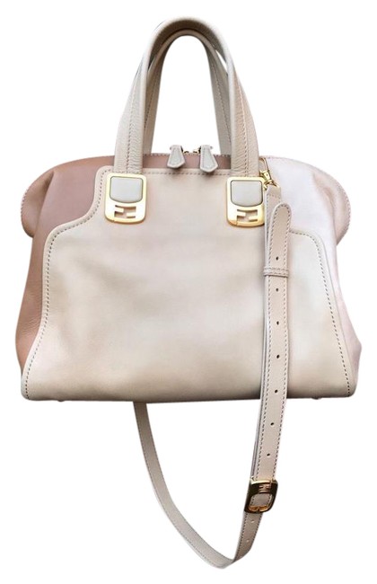 Fendi Chameleon Tri Nude Blush Satchel Beige Leather Cross Body Bag 