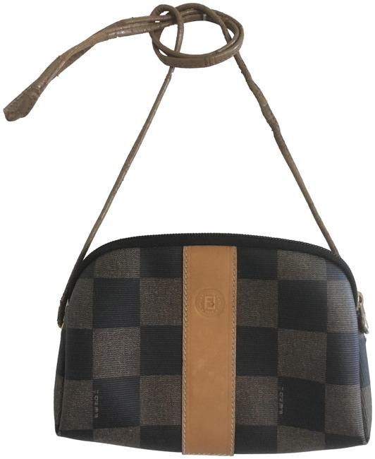 Fendi Checked Tan and Black Canvas  Leather Cross Body Bag 