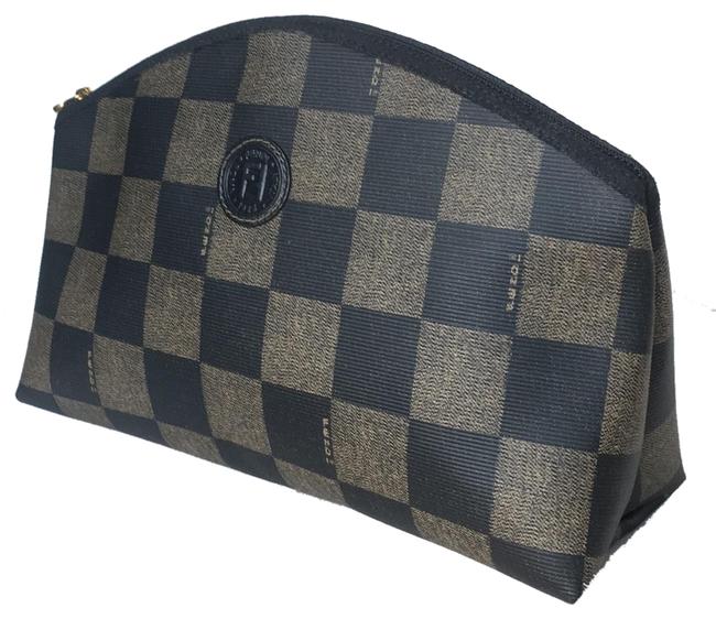 Fendi Checker Board Black Brown Pvc Clutch 